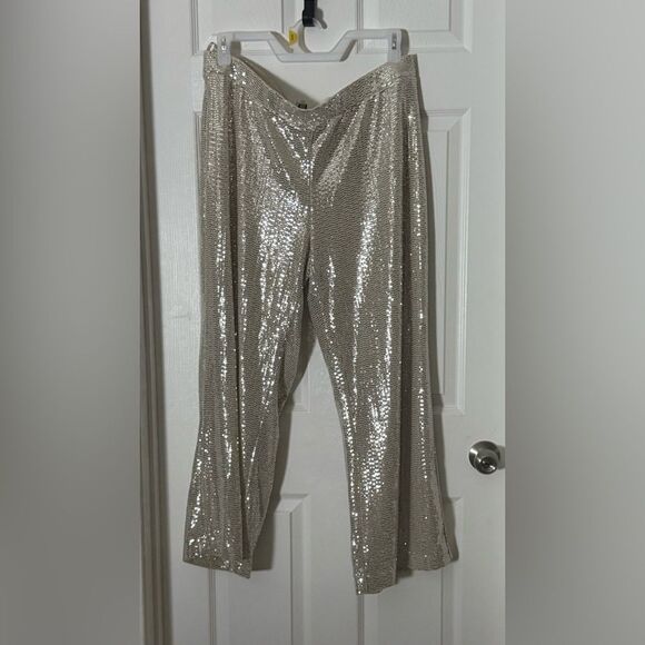 AK ANNE KLEIN WOMENS PETITE Silver Sequin PULL ON Pant NWT - Picture 4 of 11